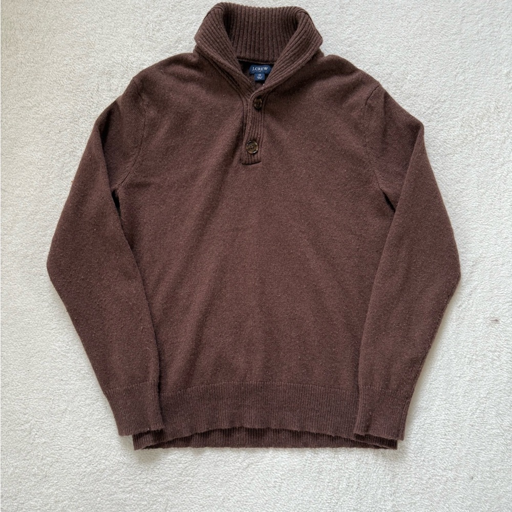 J.CREW Lambswool Pullover Knitted Shawl Collar Sweater In Brown Size Medium